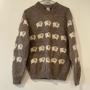 VTG High Country New Zealand Gray Wool Sweater Hand Knit Rams Pattern Size M